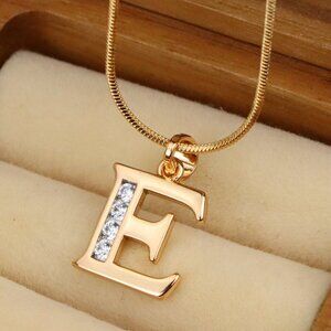 "Rose Gold Letter E Pendant with Crystals – 18K Gold Plated Charm, XPPT1354